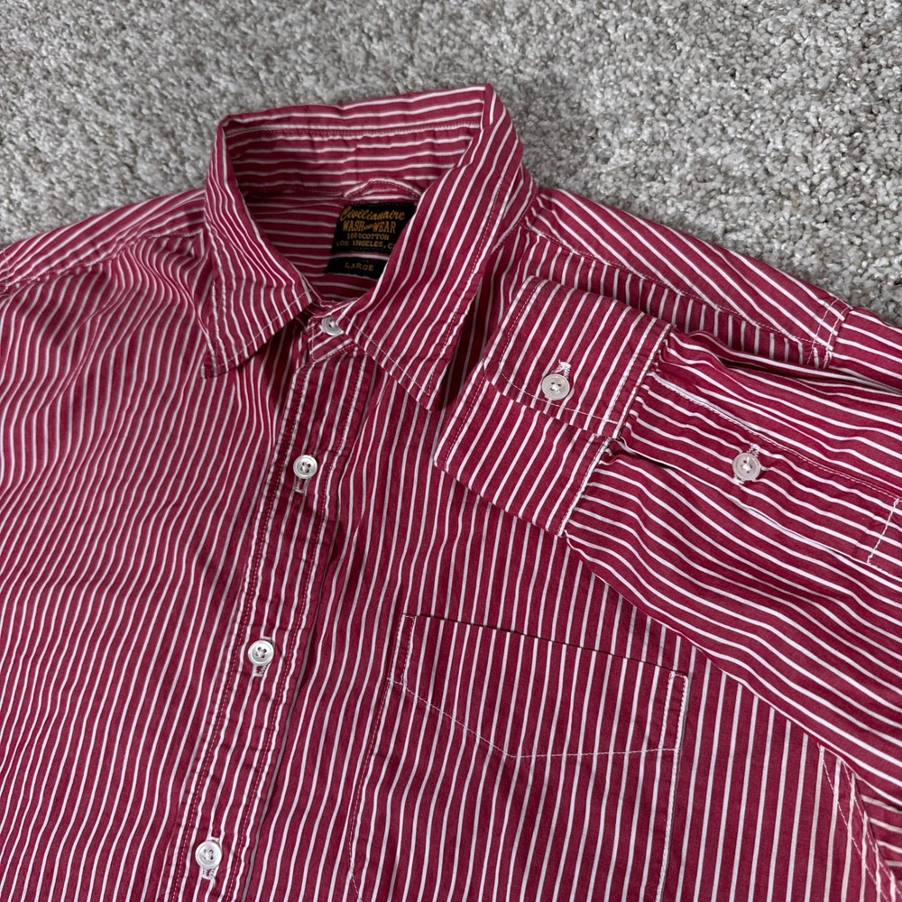 Civilianaire Shirt Mens Large Red White Striped Cotton USA Made Button Up